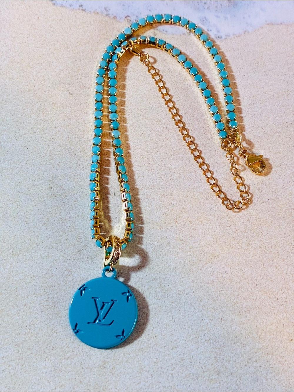 Luxury Turquoise and Gold Disc Necklace by Louis Vuitton